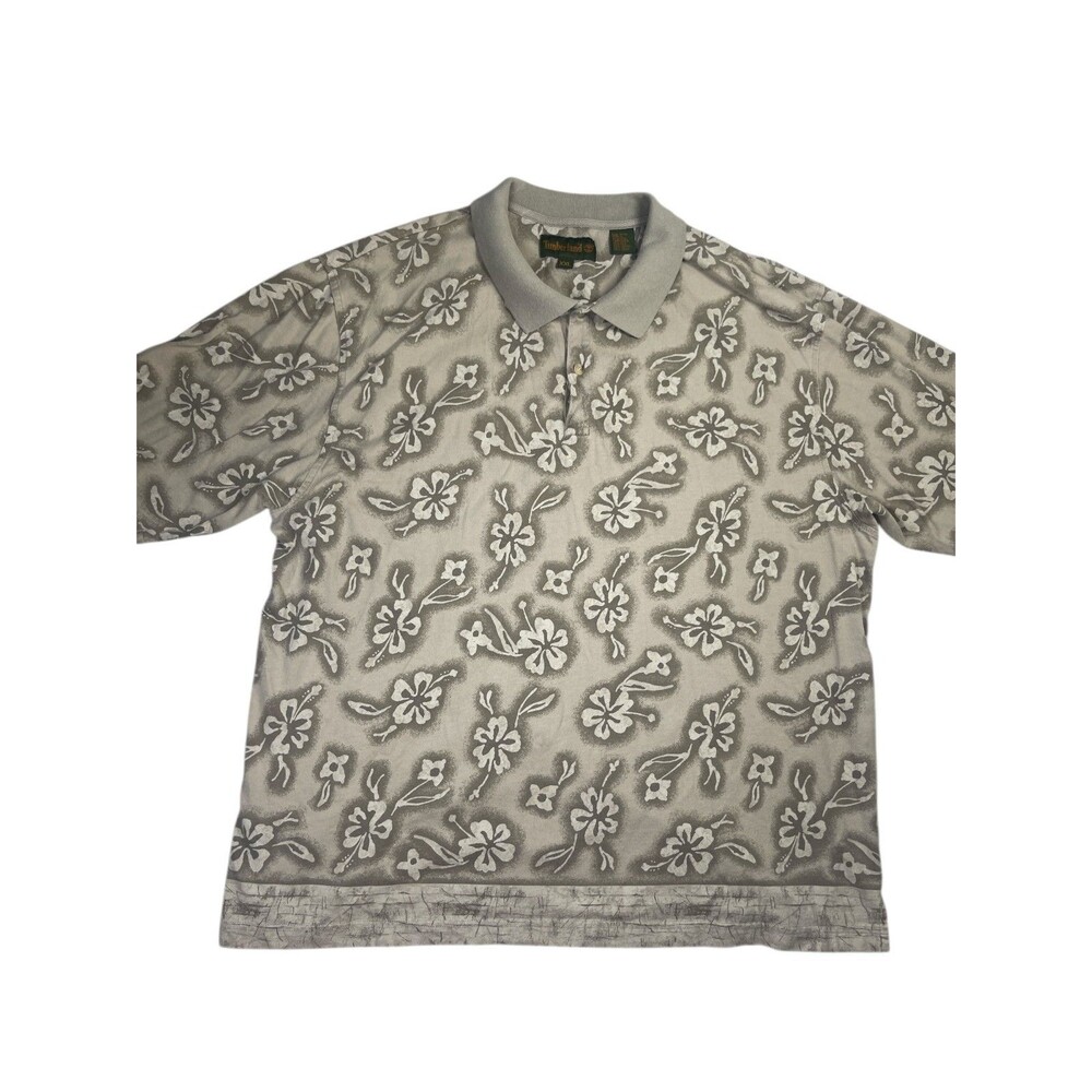 Timberland Polo Shirt Men's 2XL Gray Floral Cotton Short Sleeve Performance Golf